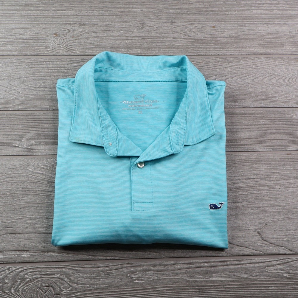Vineyard Vines Performance Polo Men's XL Light Blue Heathered Whale Logo Golf